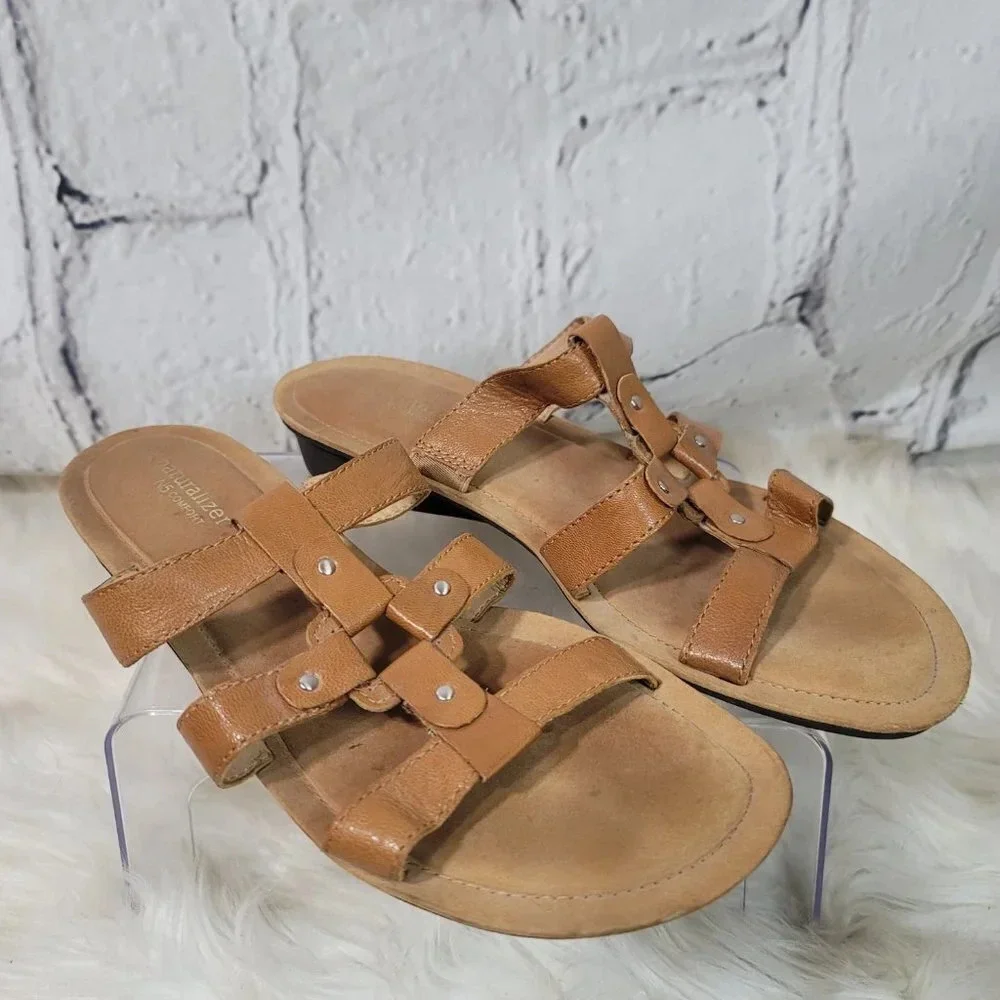 NATURALIZER N5 Comfort Sandals Womens Sz 11‎ Tan Slip On Summer Shoe Backless
